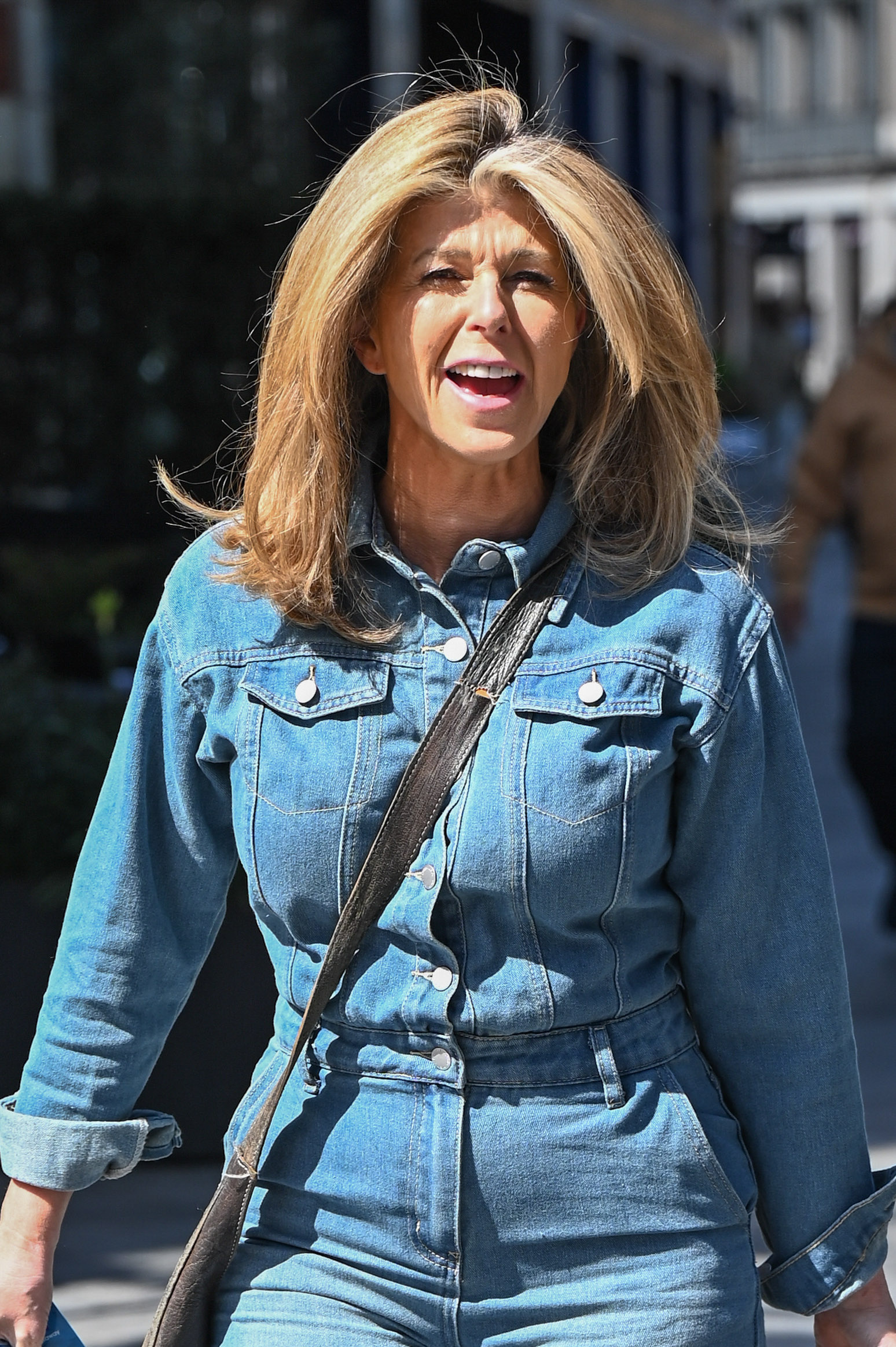 Kate Garraway in a denim jumpsuit