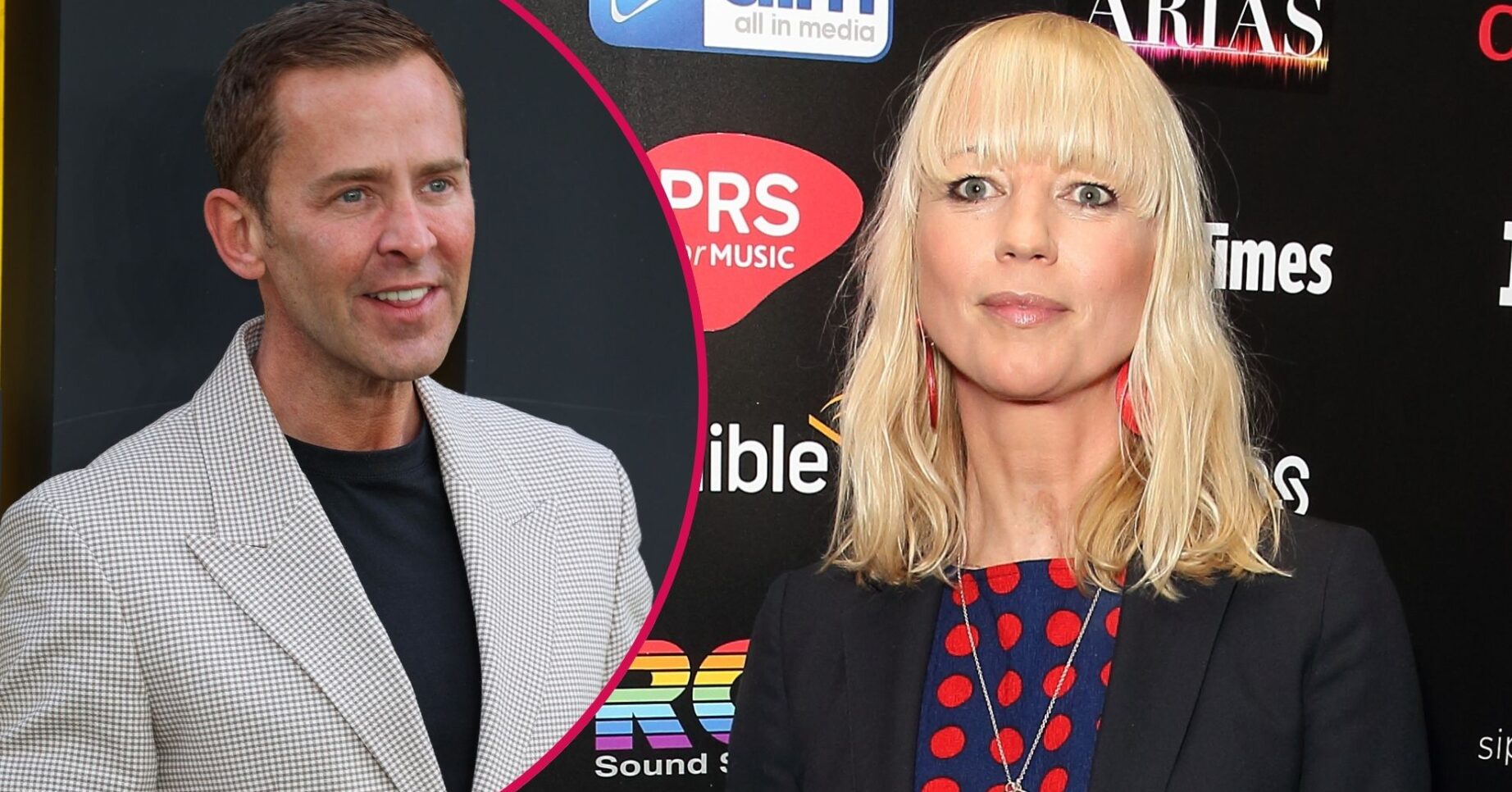 Sara Cox and Scott Mills on the red carpet