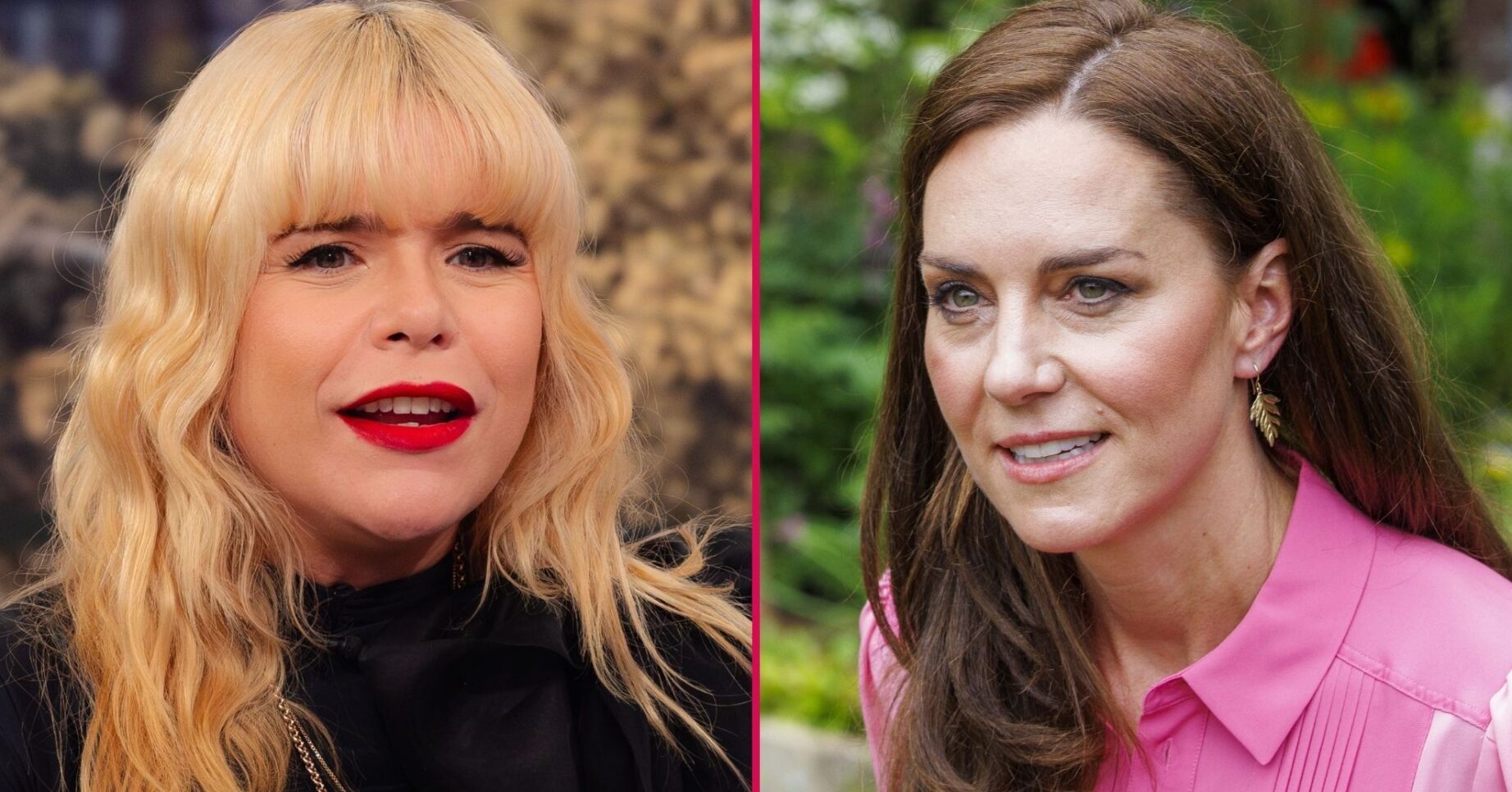 Paloma Faith and Kate Middleton, Paloma with a shocked expression, Kate with an awkward smile