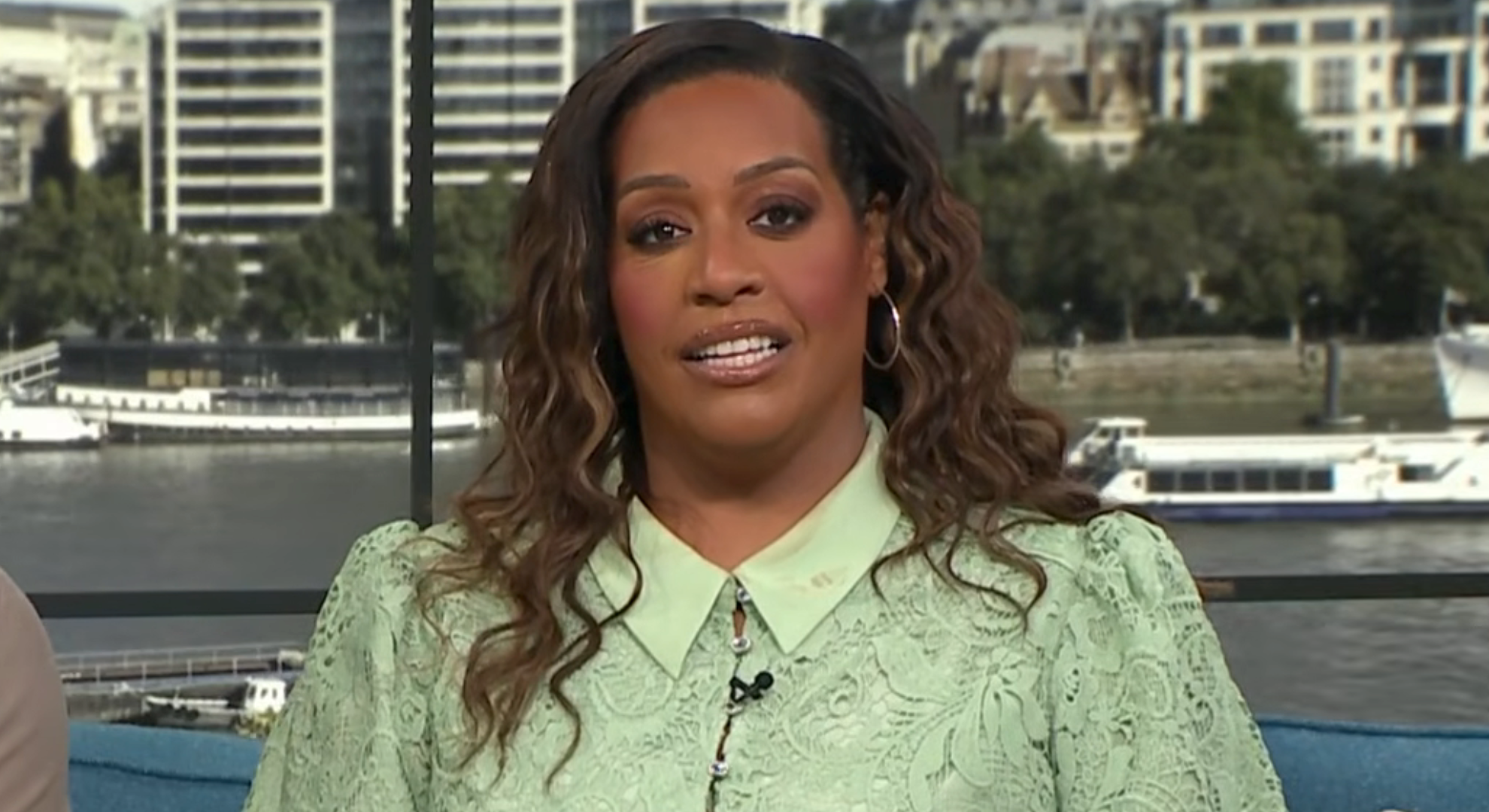 Alison Hammond wearing a green dress on This Morning
