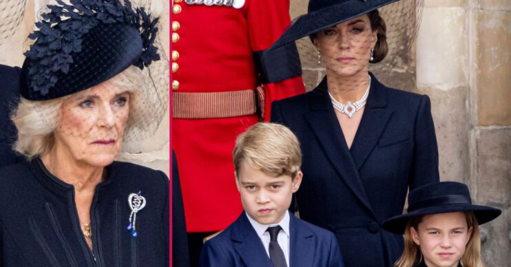 ED composite of Queen Camilla, Princess Kate, George and Charlotte at Queen Elizabeth II's funeral