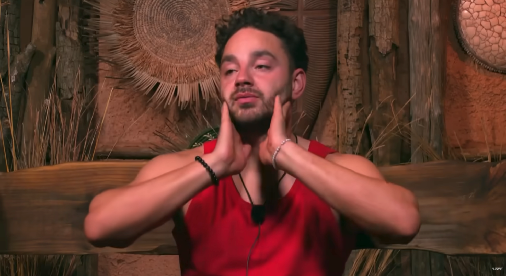 Adam Thomas on I'm A Celebrity looking upset