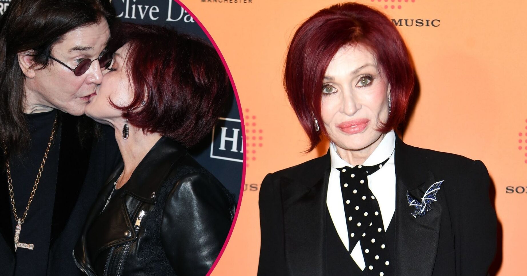 Sharon Osbourne and Ozzy Osbourne kissing / Sharon Osbourne on the red carpet