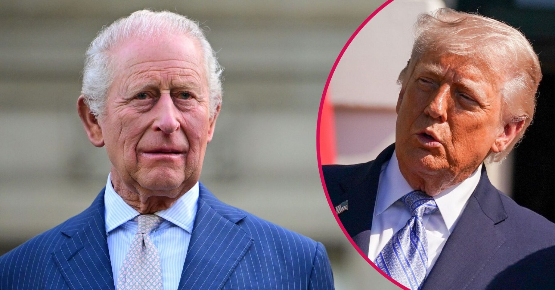 ED composite of King Charles in blue suit and Donald Trump during US state visit