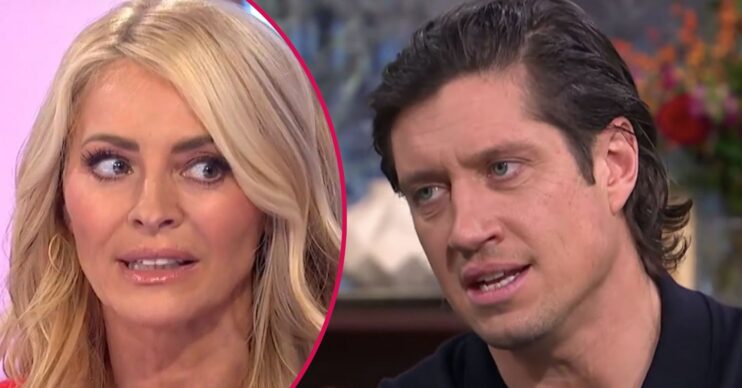 Tess Daly and Vernon kay looking serious