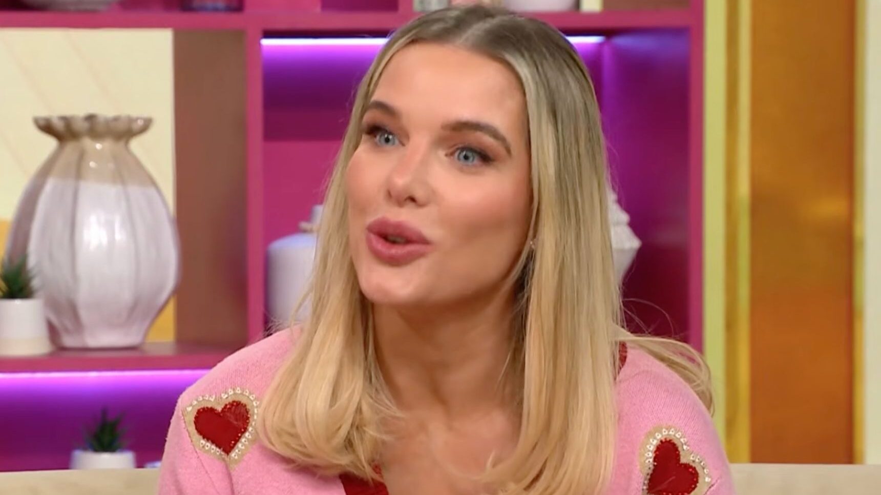 Helen on Lorraine in heart cardigan