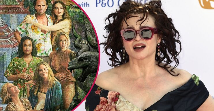 A poster for The White Lotus season 3 and a photo of Helena Bonham Carter