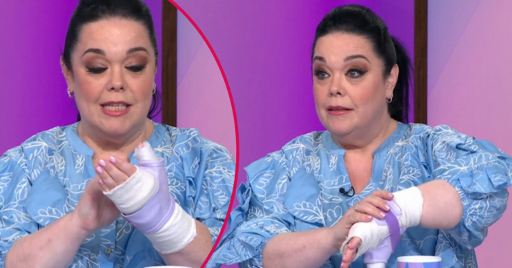 Lisa Riley with her arm in plaster on Loose Women