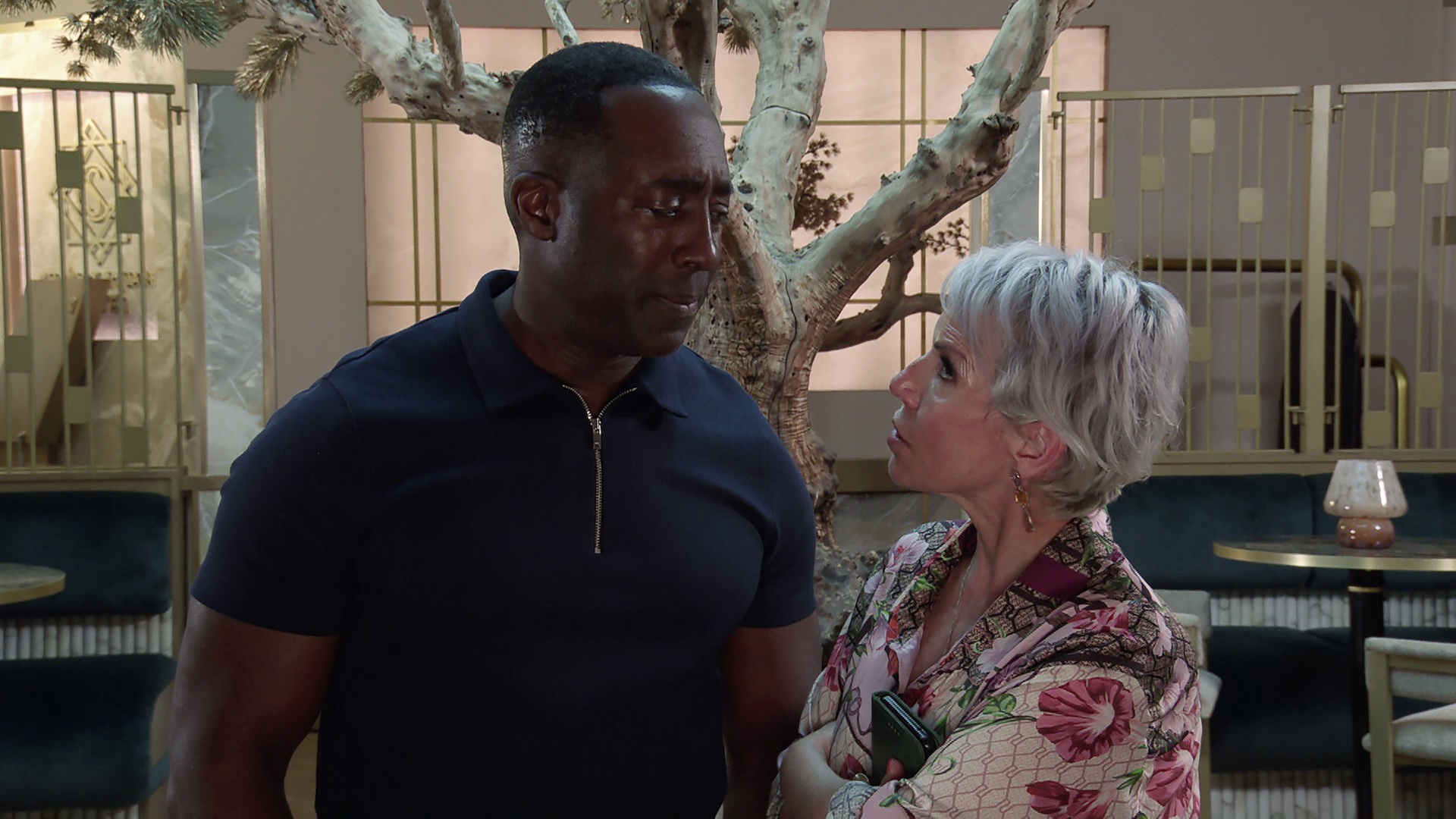 Coronation Street's Ronnie and Debbie looking at each other