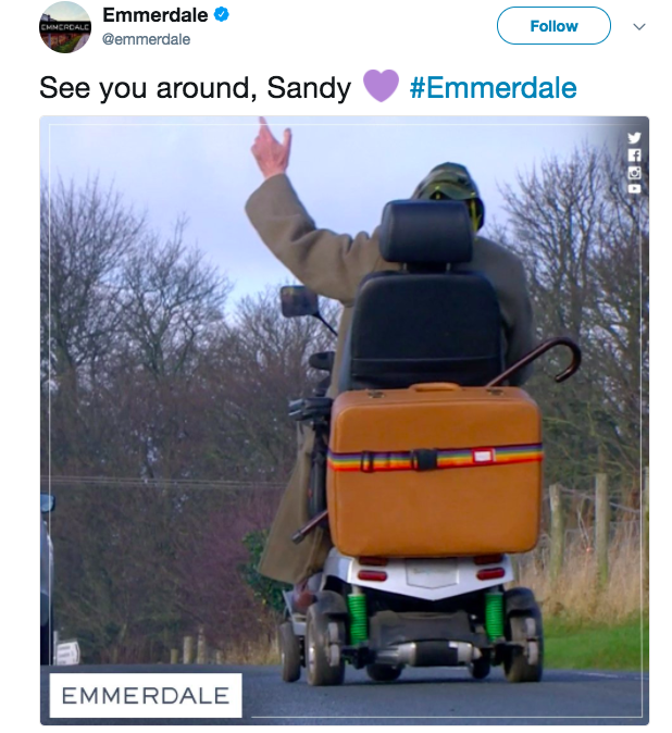 Emmerdale Sandy says goodbye to the village forever