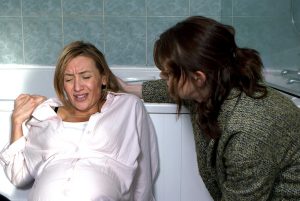 Eva in labour in Coronation Street
