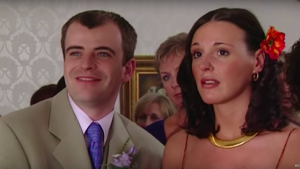Steve and Karen McDonald smile on their wedding day
