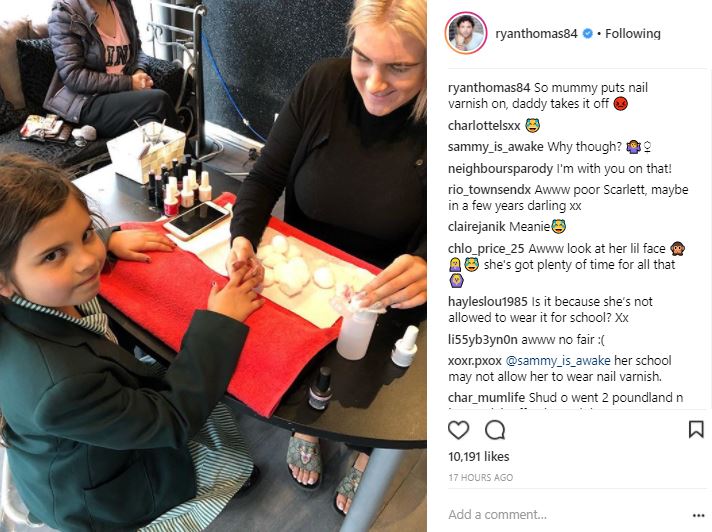 Ryan Thomas gets daughter Scarlett's nail polish removed
