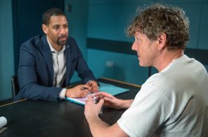 Daz Spencer is questioned by the police in ITV's Emmerdale