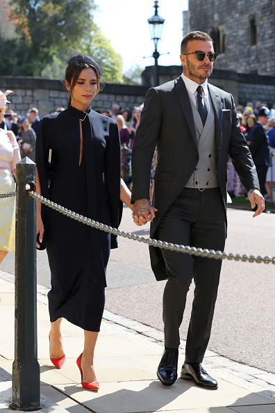David Beckham and Victoria Beckham arrive at St George's Chapel at Windsor Castle before the wedding of Prince Harry to Meghan Markle on May 19, 2018 in Windsor, England. (Photo by Gareth Fuller - WPA Pool/Getty Images)