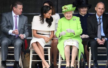 Queen Elizabeth II laughs with Meghan, Duchess of Sussex during a ceremony to open the new Mersey Gateway Bridge on June 14, 2018 in the town of Widnes in Halton, Cheshire, England. Meghan Markle married Prince Harry last month to become The Duchess of Sussex and this is her first engagement with the Queen. During the visit the pair will open a road bridge in Widnes and visit The Storyhouse and Town Hall in Chester. (Queen Elizabeth II laughs with Meghan, Duchess of Sussex during a ceremony to open the new Mersey Gateway Bridge on June 14, 2018 in the town of Widnes in Halton, Cheshire, England. Meghan Markle married Prince Harry last month to become The Duchess of Sussex and this is her first engagement with the Queen. During the visit the pair will open a road bridge in Widnes and visit The Storyhouse and Town Hall in Chester. (Photo by Jeff J Mitchell/Getty Images)