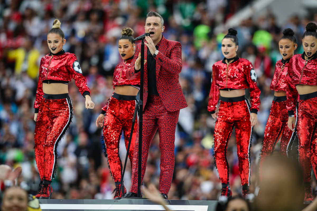 Robbie Williams during the opening ceremony of the 2018 Russia World Cup before the match between Russia and Saudi Arabia at Luzhniki Stadium in Moscow in Russia