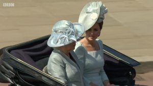 The Duchess wore a pale blue dress and fascinator to attend Trooping The Colour (Credit: BBC)