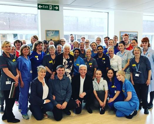 Tim and Phillip Schofield with the Bristol Royal Infirmary staff