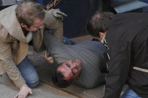 Kevin Webster crushed under car in Coronation Street