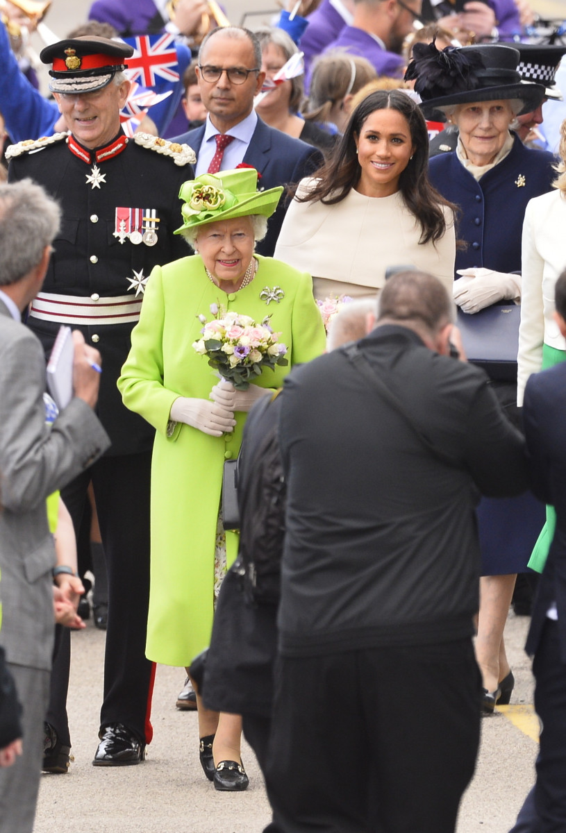 The Queen, The Duchess of Sussex, monarch is accompanied by The Duchess on a visit to Cheshire on their first official Royal engagement together.