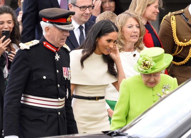 The Queen, The Duchess of Sussex, monarch is accompanied by The Duchess on a visit to Cheshire on their first official Royal engagement together.