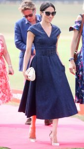 Meghan Duchess of Sussex arrives for the Sentebale Polo 2018 held at the Royal County of Berkshire Polo Club on July 26, 2018 in Windsor, England