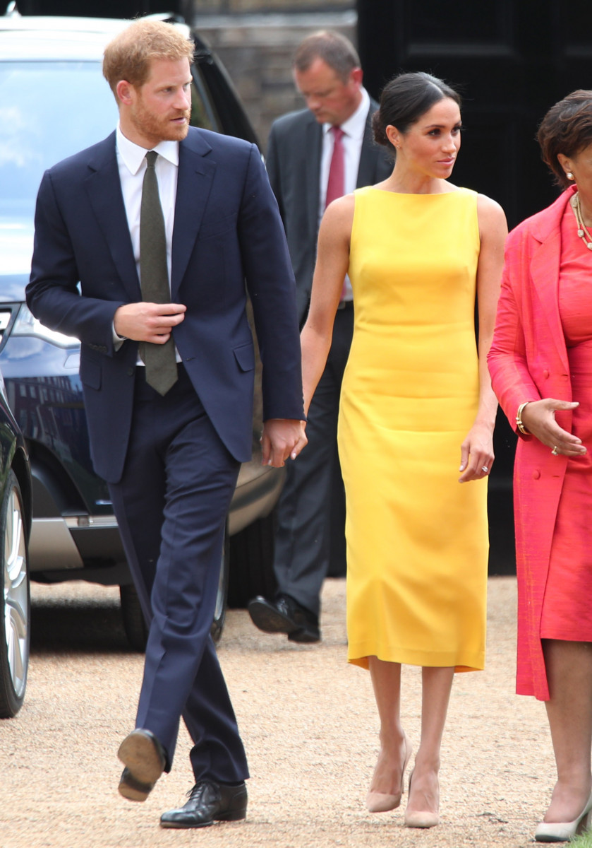 rince Harry, Duke of Sussex and Meghan, Duchess of Sussex arrive to attend the Your Commonwealth Youth Challenge reception at Marlborough House on July 05, 2018 in London, England. (Photo by Yui Mok - WPA Pool/Getty Images)
