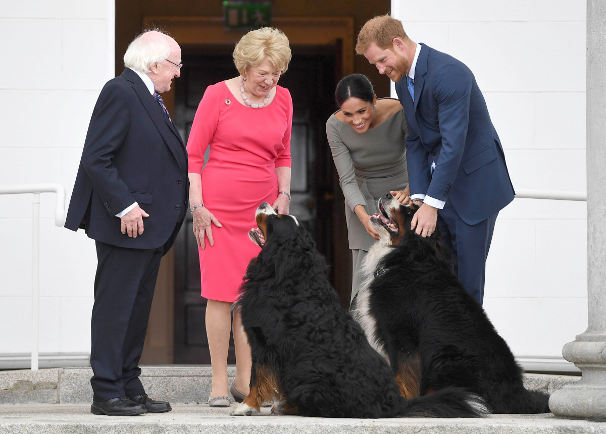 Prince Harry, the Duke of Sussex and Meghan, the Duchess of Sussex meet the President of Ireland, Michael Higgins and his wife Sabina Coyne at Aras an Uachtarain in Dublin Who: