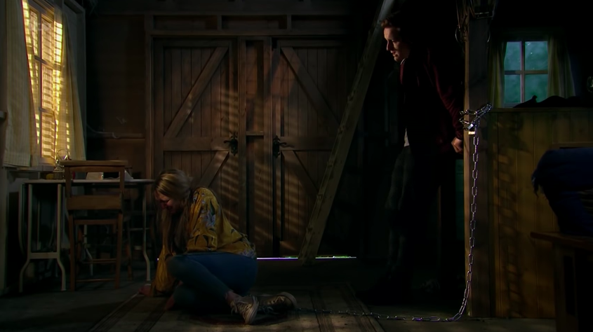 Emmerdale fans spot blunder as Rebecca White is chained up in a cabin