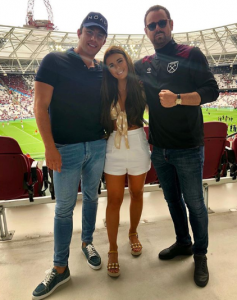 Jack Fincham, Dani Dyer and Danny Dyer at a football game