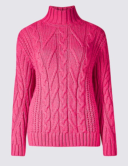 M&S COLLECTION Cable Knit Funnel Neck Jumper