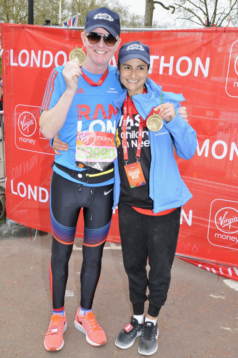 Chris Evans, Natasha Celebrities At The Finish Of The 2016 Virgin Money London Marathon In London