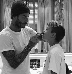 David Beckham helps son Romeo with his first shave 