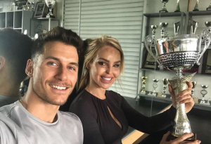 Strictly contestant Katie Piper and Gorka Marquez try dancing trophies for size 