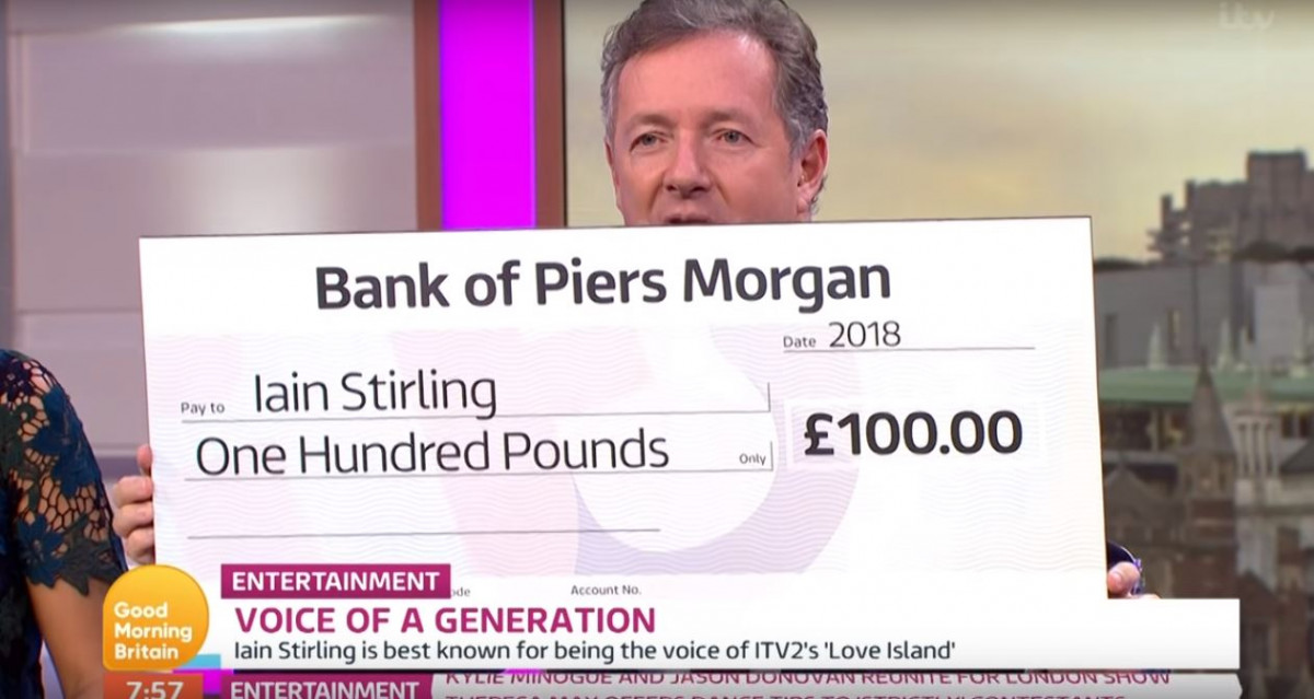 Piers Morgan loses bet to Iain Stirling