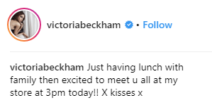Victoria Beckham shares picture of her family lunch on Instagram
