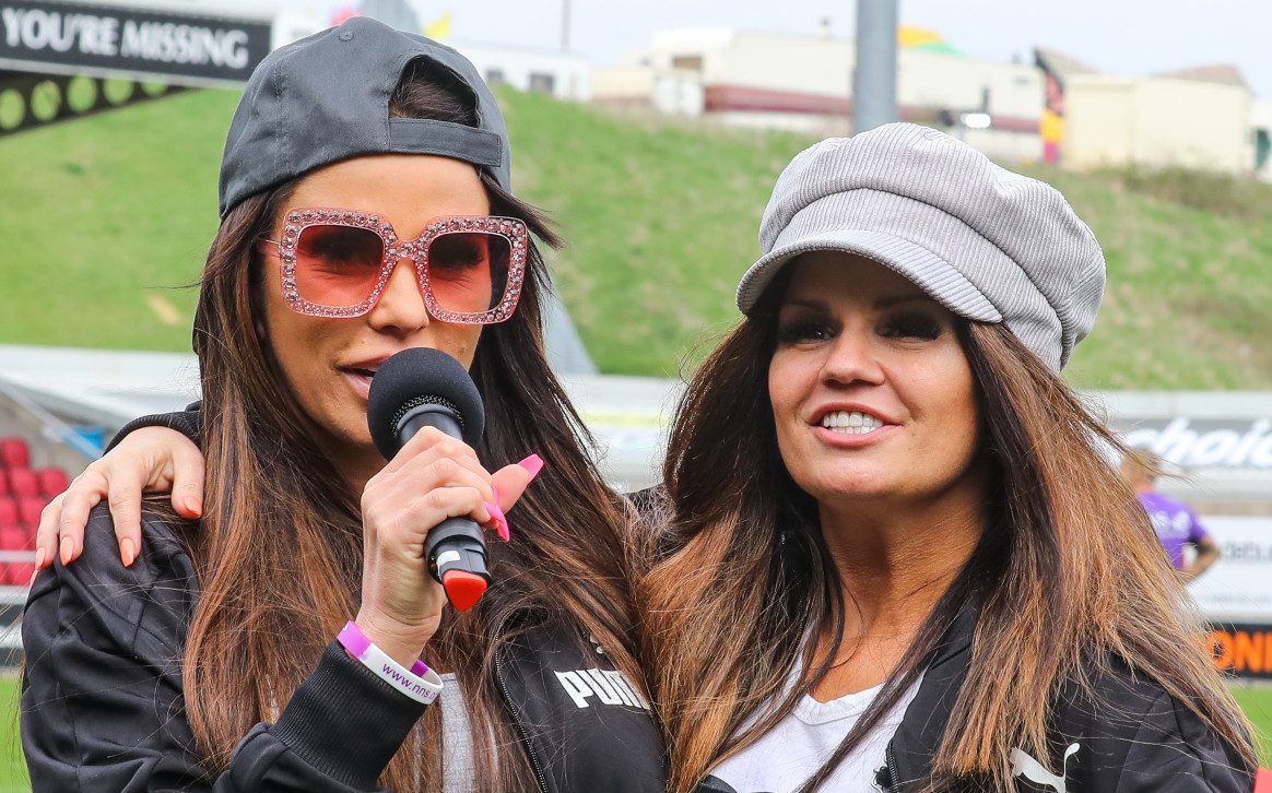 Katie Price and Alan Carr manage opposing teams in the Sellebrity Soccer match at Sixfields Stadium in Northampton