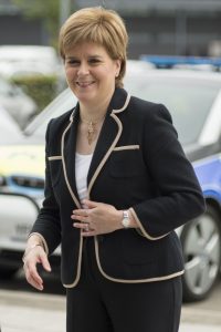 Scottish First Minister views a selection of electric vehicles from the emergency services at the Scottish Fire and Rescue Service headquarters at Westburn Drive