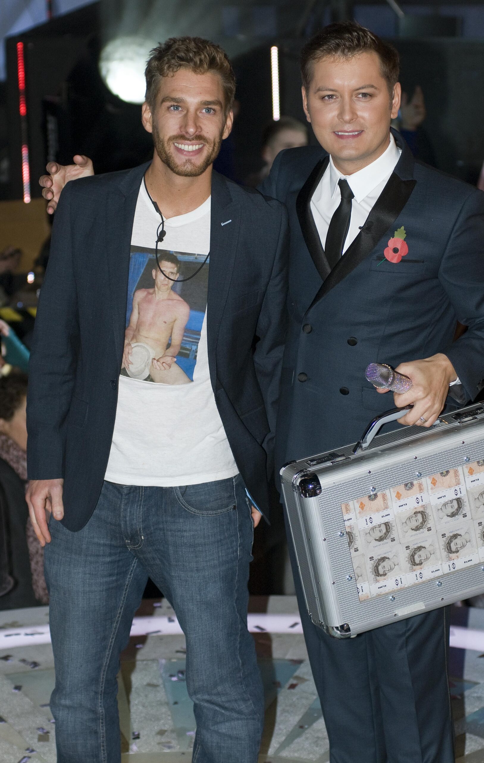 Aaron Allard-Morgan posing with Big Brother host Brian Dowling