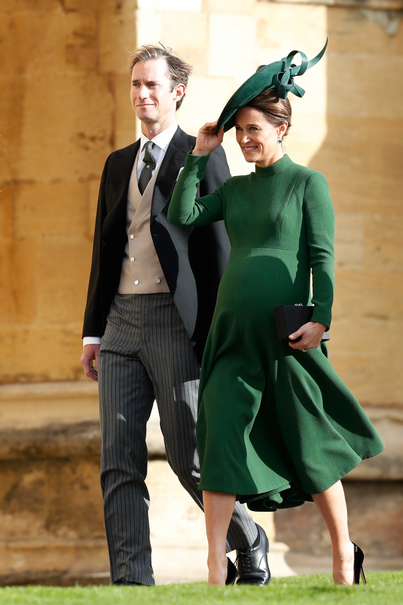 James Matthews and wife Pippa Middleton (C) arrive ahead of the wedding of Princess Eugenie of York and Mr. Jack Brooksbank at St. George's Chapel on October 12, 2018 in Windsor, England. (Photo by Adrian Dennis - WPA Pool/Getty Images)