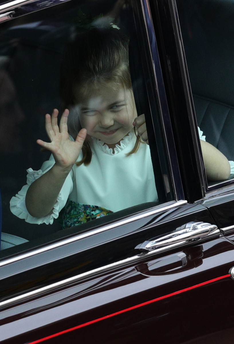 Bridesmaid Princess Charlotte of Cambridge arrives ahead of the wedding of Princess Eugenie of York and Mr. Jack Brooksbank at St. George's Chapel on October 12, 2018 in Windsor, England. (Photo by - WPA Pool/Getty Images)