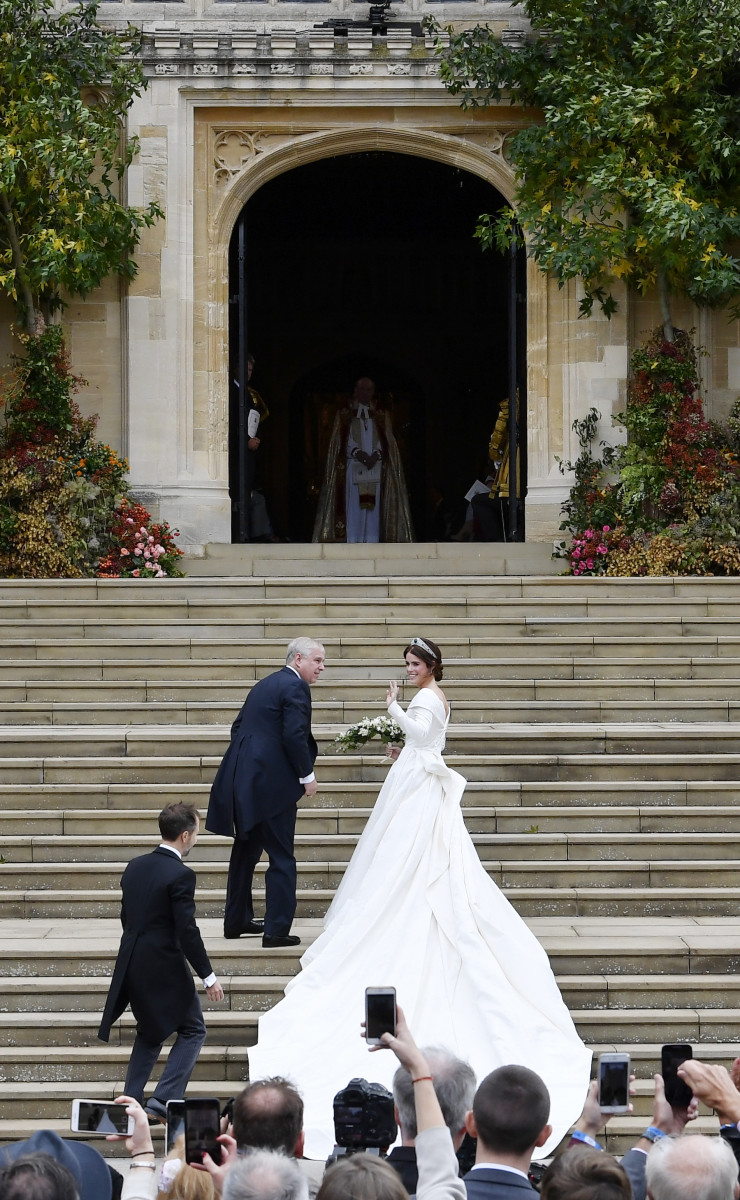 Princess Eugenie of York and her father Prince Andrew, Duke of York arrive ahead of the wedding of Princess Eugenie of York and Mr. Jack Brooksbank at St. George's Chapel on October 12, 2018 in Windsor, England. (Photo by Toby Melville - WPA Pool/Getty Images)