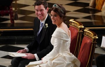 Jack Brooksbank and Princess Eugenie of York during their wedding ceremony at St. George's Chapel