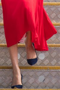 Meghan, Duchess of Sussex, shoe detail, as she arrives at Fua'amotu Airport 