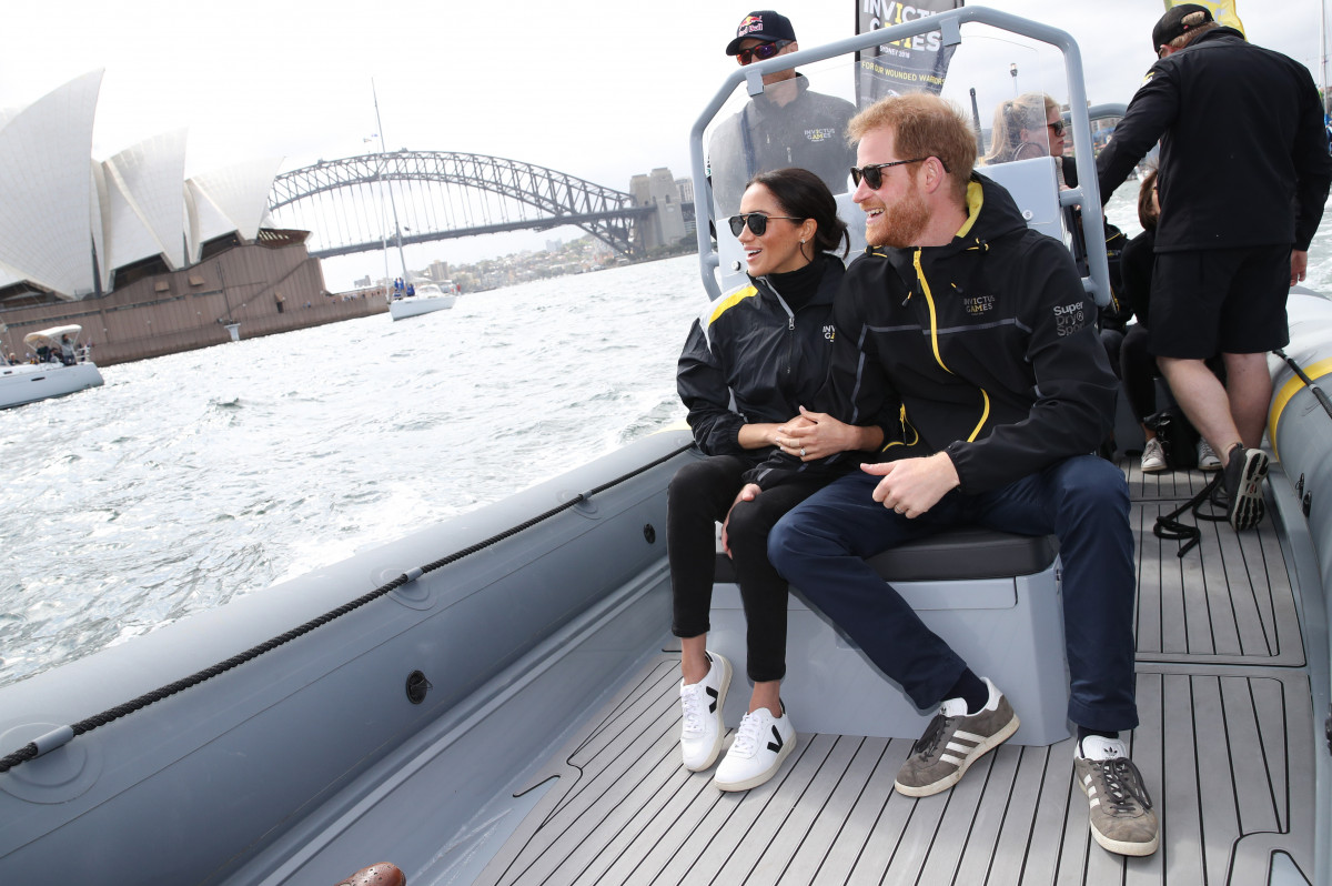 Prince Harry, the Duke of Sussex and Meghan, the Duchess of Sussex attend the sailing during the Invictus Games in Sydney