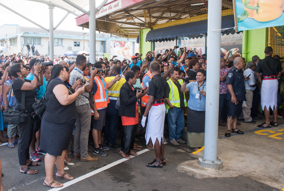 Meghan, the Duchess of Sussex visits Suva Market to meet some of the female vendors who have been involved in the UN Women's project 'Markets for Change' before cutting her visit short due to security issues