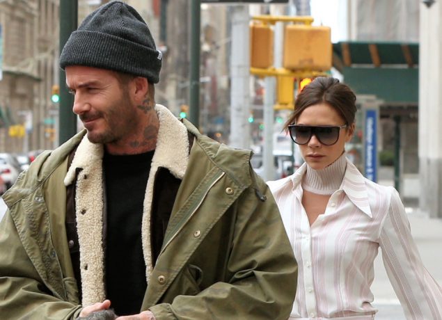 Fashion designer Victoria Beckham and David Beckham leave the Edition Hotel on Brooklyn Beckham's birthday in New York City, New York on March 4, 2018.