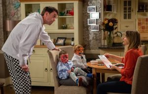 Charity is left to entertain Moses and Johnny with, erm, interesting results (Credit: ITV)