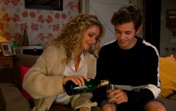 Maya Jacob drinking champagne before they kiss